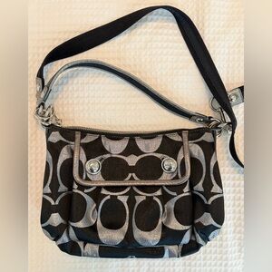 Coach Poppy Signature Lurex Groovy Shoulder Swing Bag Silver and Black Vintage